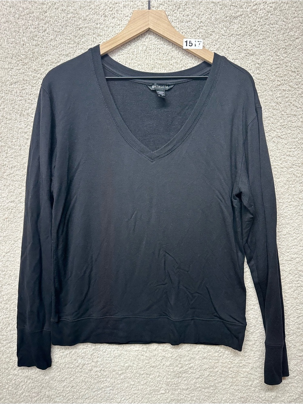 Athleta Sunrise V-Neck Sweatshirt Black Modal Lightweight Pullover Women’s M - Picture 2 of 10